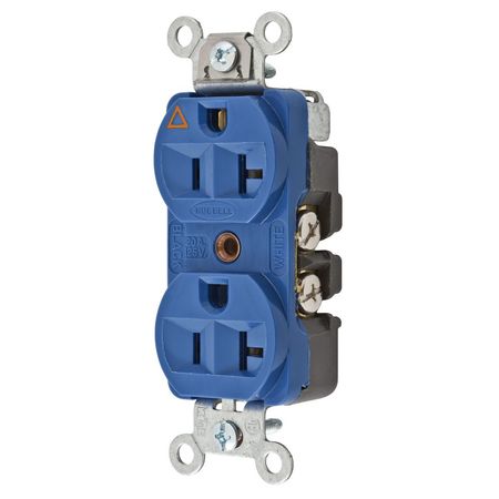 HUBBELL WIRING DEVICE-KELLEMS Straight Blade Devices, Receptacles, Duplex, Hubbell-Pro Heavy Duty, 2-Pole 3-Wire Grounding, 20A 125V, 5-20R, Blue, Single Pack, Isolated Ground. CR5352IGBL